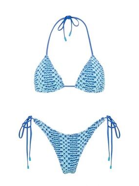 Triangl Swimwear Vinca Dello Blue Crochet Shimmer Triangle Bikini Set NWT